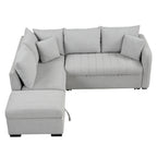 Modern L-shaped Sectional Pull Out Sofa Bed with USB Ports & Storage Ottoman, Gray Jacquard Fabric, 82.6' - Grand Goldman Shop