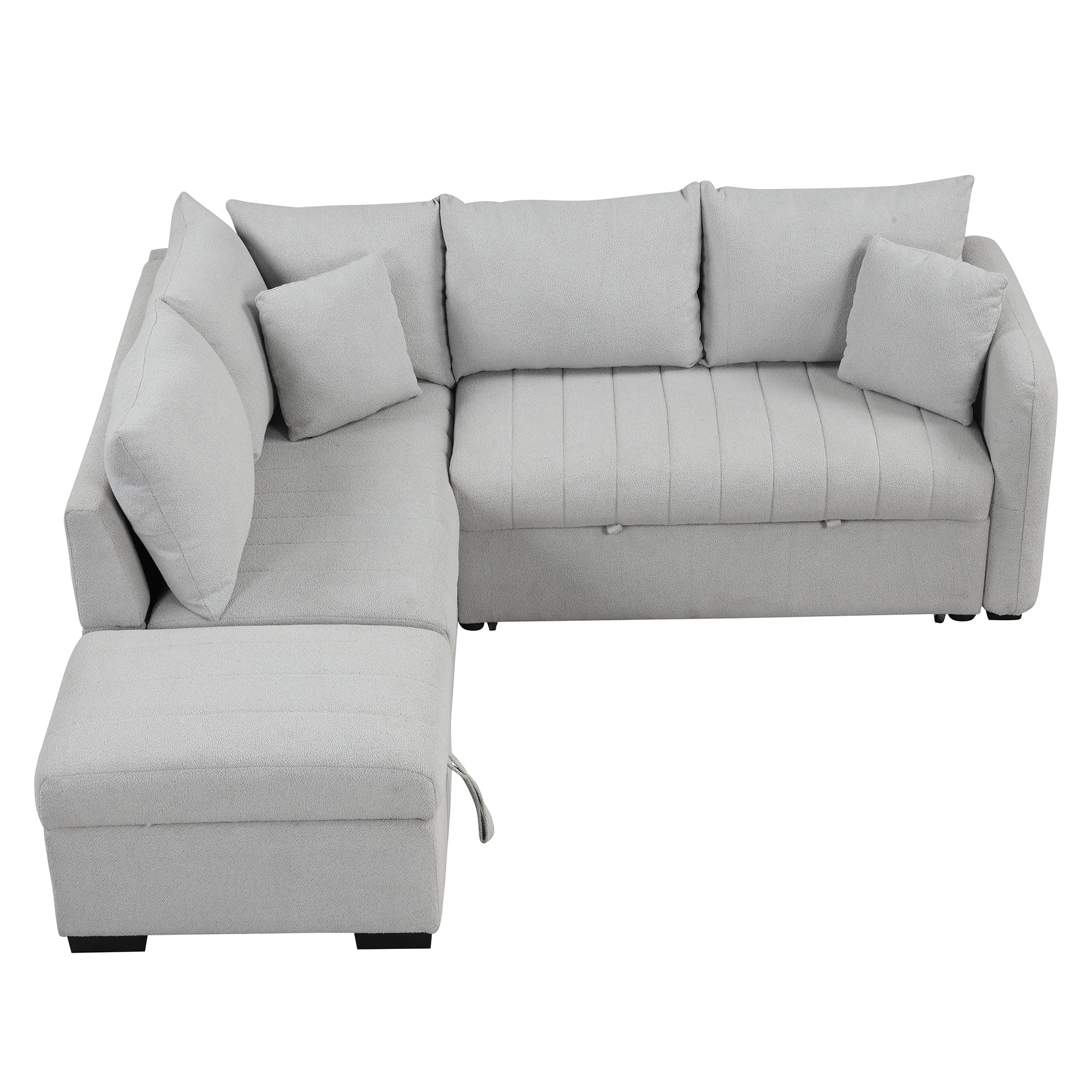 Modern L-shaped Sectional Pull Out Sofa Bed with USB Ports & Storage Ottoman, Gray Jacquard Fabric, 82.6' - Grand Goldman Shop