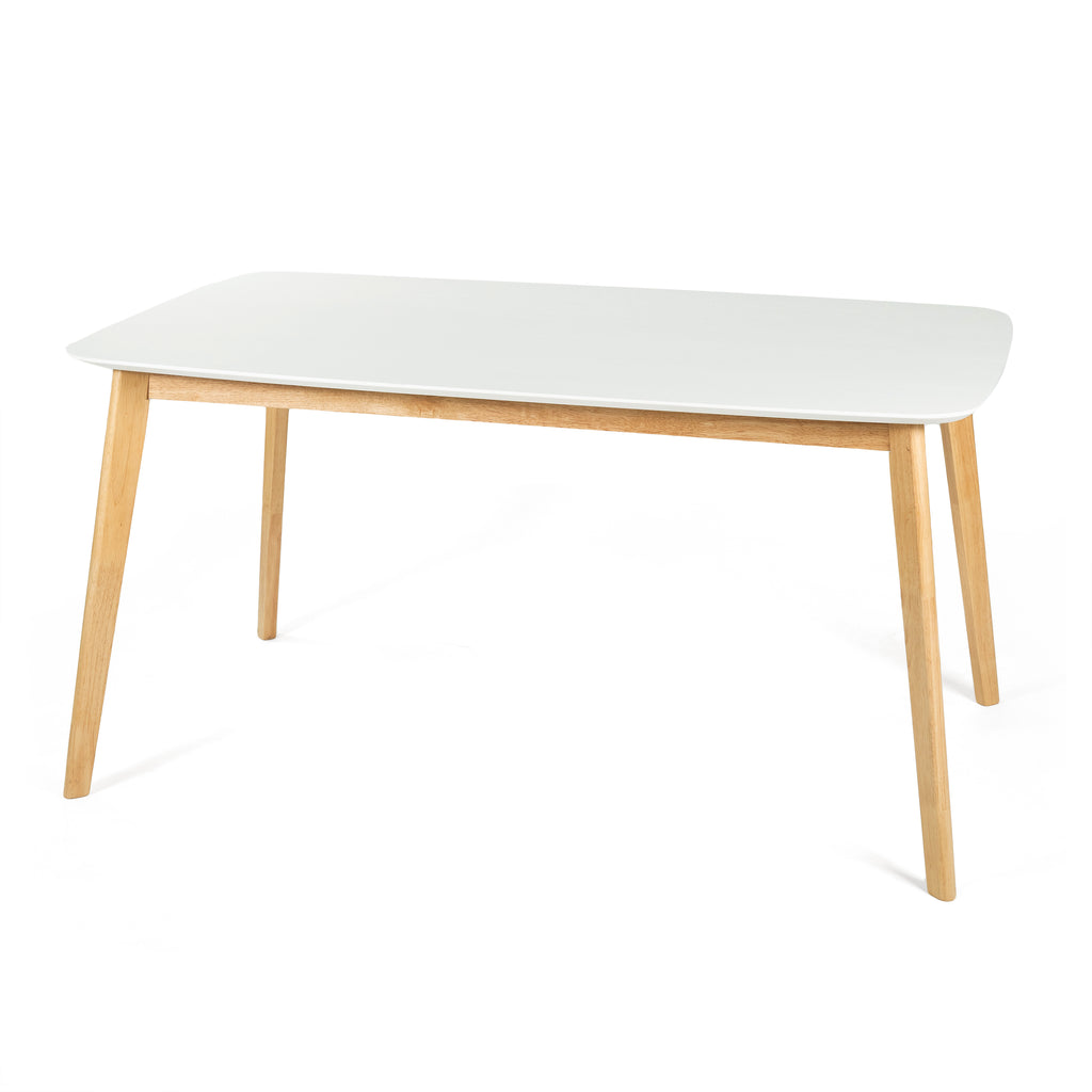 Dining Table with Splayed Rubberwood Legs & Faux Wood Tabletop, Mid-Century Modern - Grand Goldman Shop