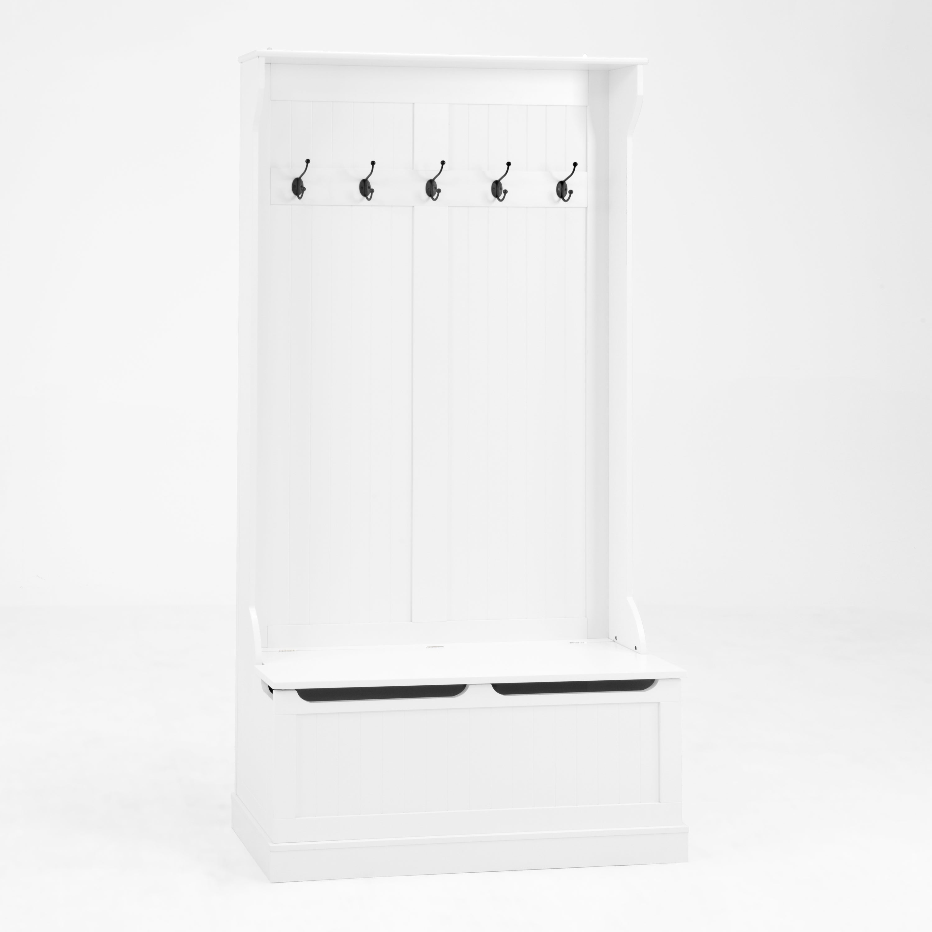 Entryway Bench with Standing Coat Rack, Hall Tree with Shoe Storage Bench, Entryway Organizer with 5 Hooks, White - Grand Goldman Shop