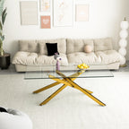47.2' Rectangular Clear Tempered Glass Coffee Table,Stylish Design with Golden Metal Legs, Coffee Table for Living Room - Grand Goldman Shop