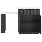 K&K 82.6' Fluted Kitchen Island with Extendable Dining Table for 4-6, Island Table for Kitchen with Power Outlet, Kitchen Table with Double-Side Storage, 2 Drawers 2 Side Open Shelves, Black - Grand Goldman Shop