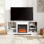 TV Stand Electric Fireplace TV Stand with Glass Shelves, 3D Fireplace TV Stand with LED Lights Wood with USB Charging Outlet Modern Television Table Center for TV up to 32-62' White 58''W*15.4''D*24.6 - Grand Goldman Shop