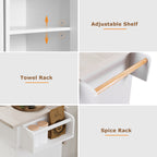 K&K Kitchen Island with Trash Can Storage Cabinet, Kitchen Cart with Drop Leaf, Spice Rack, Towel Rack and Drawer, Rolling Kitchen Island on Wheels with Adjustable Shelf, White - Grand Goldman Shop