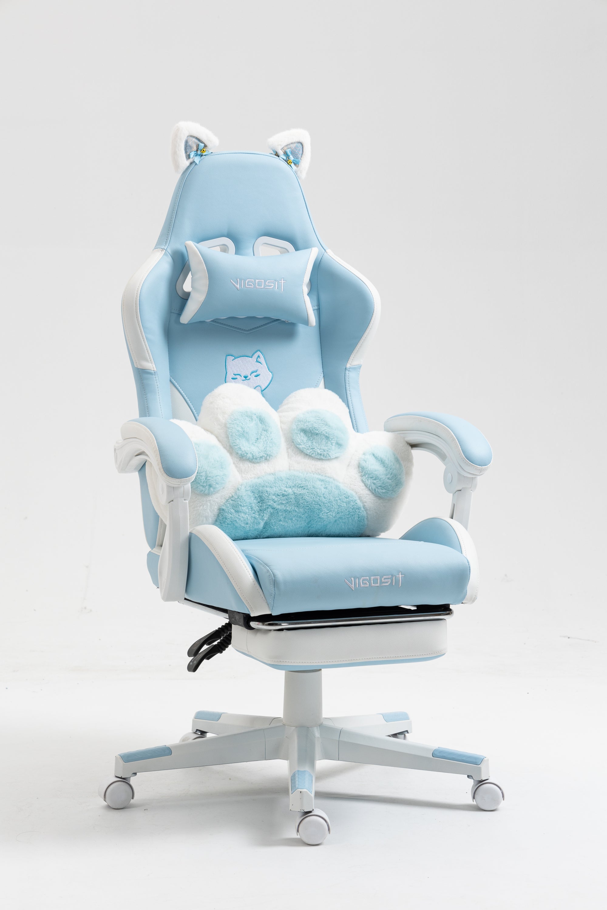 Cat Ears Gaming Chair - Ergonomic PU Leather Office Chair, Cute Chair with Footrest for Adult 310lbs Capacity, 90°-155° Recli