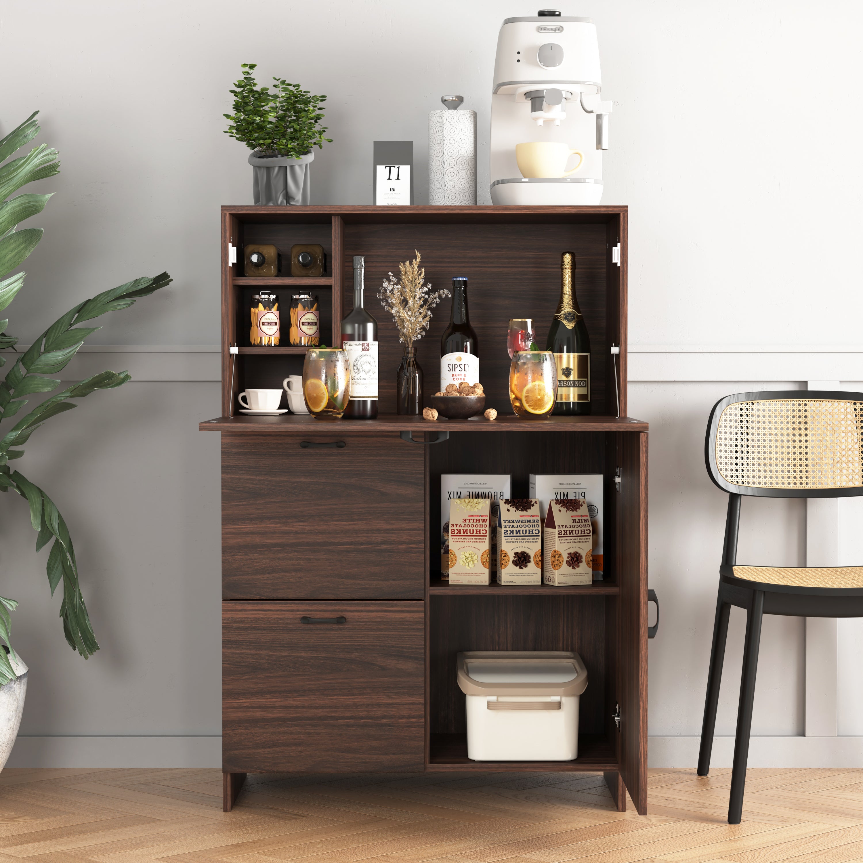 Desk Cabinet, with Storage Drawer & Shelves, Fold-up Desktop, Ideal for Home, Office, Kitchen storage organizer, Dormitory, Small Spaces W31.49'xD13.78'xH47.2' - Grand Goldman Shop