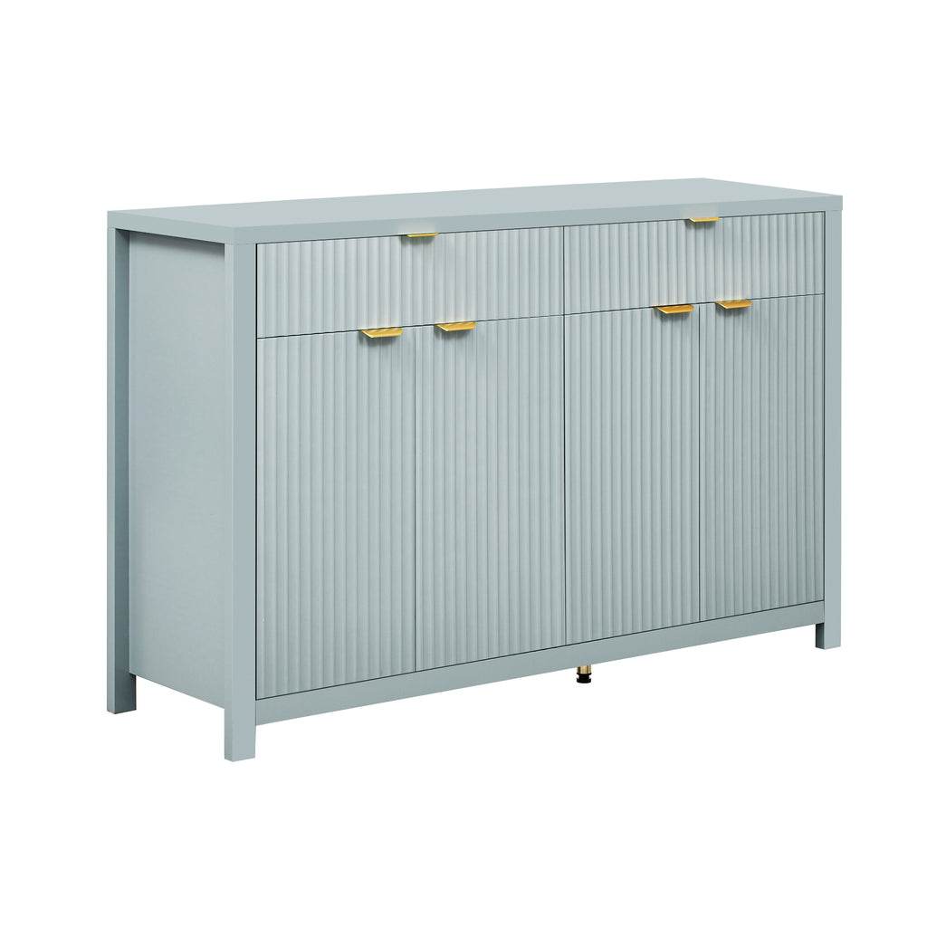 U_STYLE Modern 55.1'' Sideboard Buffet Cabinet with 2 Drawers & 4 Doors, Adjustable Shelves, Wave-Pattern Design, Aluminum Handles, Painted MDF, Scandinavian Storage for Dining Room, Living Room - Grand Goldman Shop