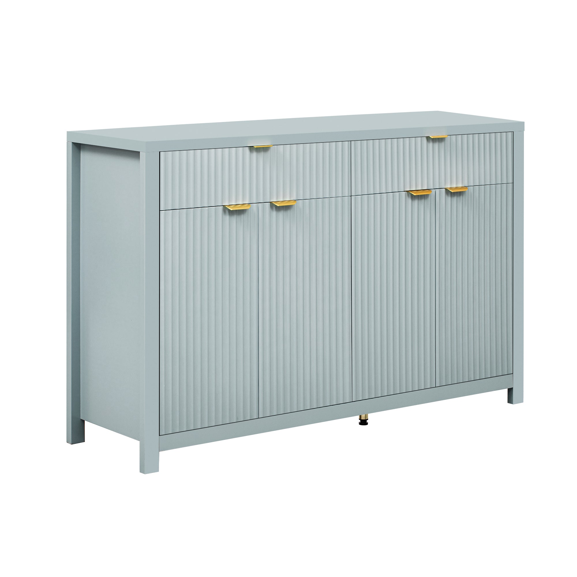 U_STYLE Modern 55.1'' Sideboard Buffet Cabinet with 2 Drawers & 4 Doors, Adjustable Shelves, Wave-Pattern Design, Aluminum Handles, Painted MDF, Scandinavian Storage for Dining Room, Living Room - Grand Goldman Shop