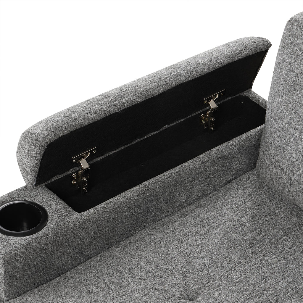 Modern L-shaped Convertible Sofa Bed with Storage, Cup Holders, USB Ports, Gray Chenille, 83.5' - Grand Goldman Shop