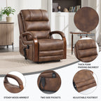 Power Brown Leatheraire Lift Recliner Chair Dual Motor Infinite Position Up to 350 LBS with Solid Wood Armrests, Heat Massage and Heavy Duty Motion Mechanism - Grand Goldman Shop