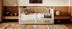 Traditional Style Rattan Twin Size Daybed with 2 Drawers, Antique White, Solid Pine Wood & MDF - Grand Goldman Shop