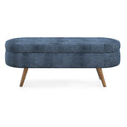 Modern Ottoman Oval Storage Bench with Rubber Wood Legs, Dark Blue Fabric, 43.5'x16'x16' - Grand Goldman Shop