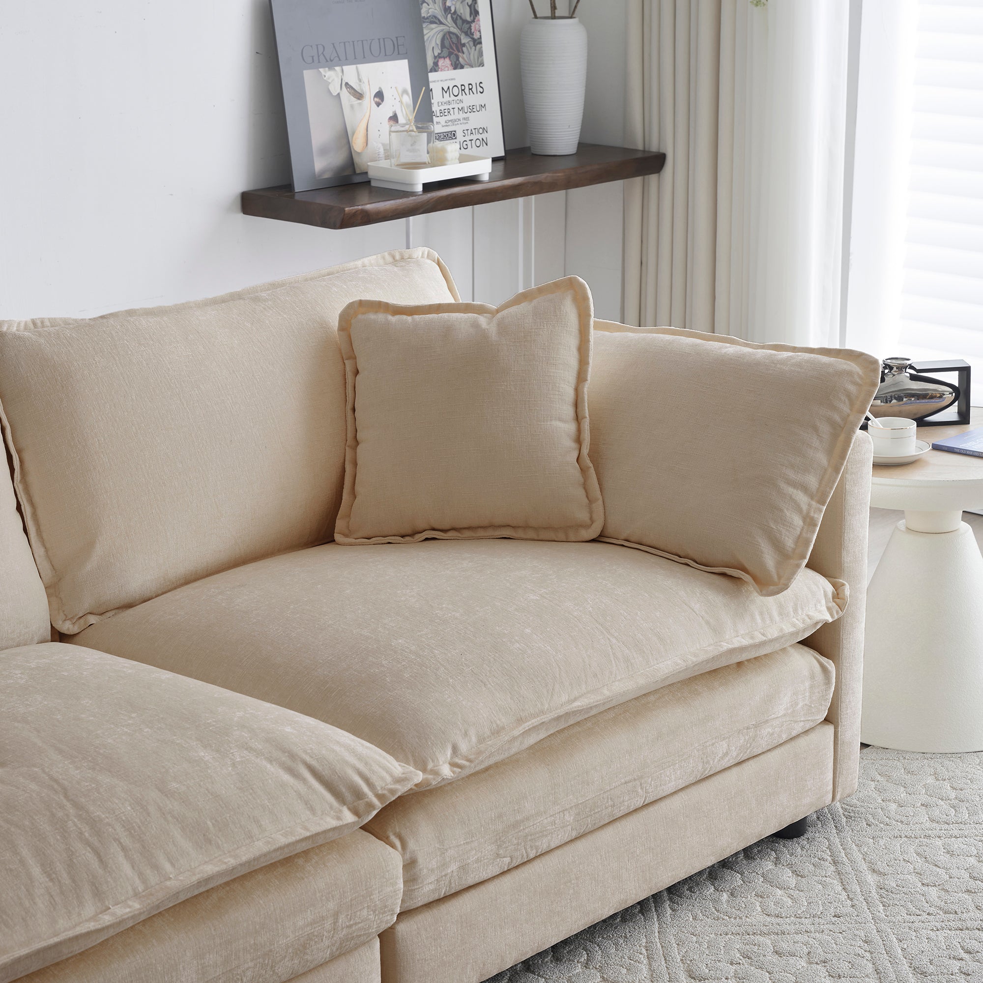 Chenille Fabric Ottomans Footrest to Combine with 2 Seater Sofa, 3 Seater Sofa and 4 Seater Sofa, Light Coffee - Grand Goldman Shop
