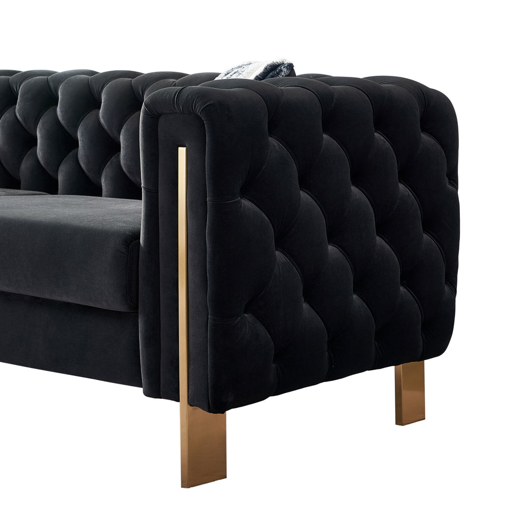 Chesterfield Modern Tufted Velvet Living Room Sofa, 84.25''W Couch,Black - Grand Goldman Shop