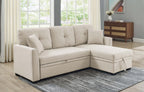 76.5' Linen Blend Upholstered Sectional with Pull-Out Bed and Chaise Storage - Grand Goldman Shop