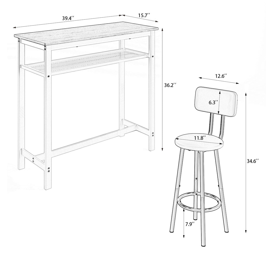 Bar table, equipped with 2 bar stools , with backrest and partition (Rustic Brown) - Grand Goldman Shop