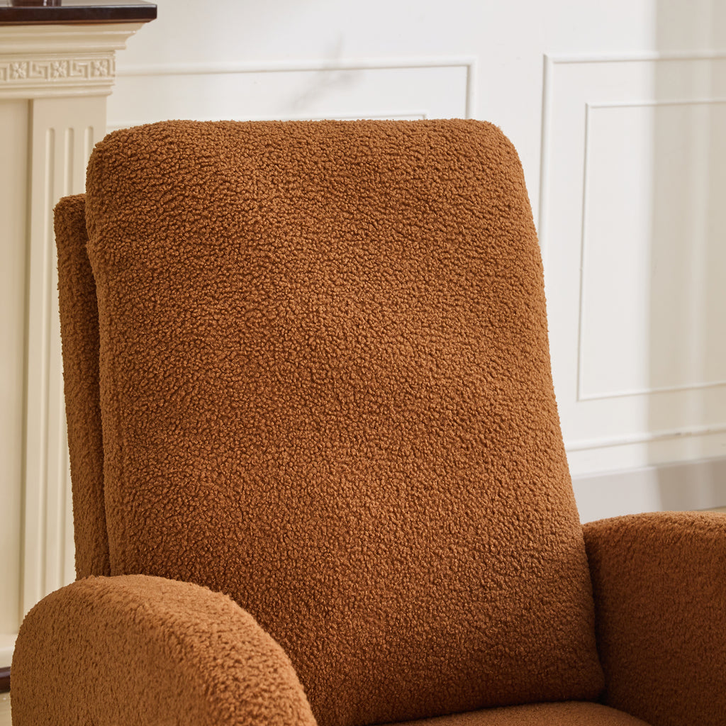 27.2'W Rocking Chair for Nursery, Sherpa Glider Chair with High Back and Side Pocket, Rocking Accent Armchair with Rubber Wood Legs for Living Room/Bedroom.Caramel - Grand Goldman Shop