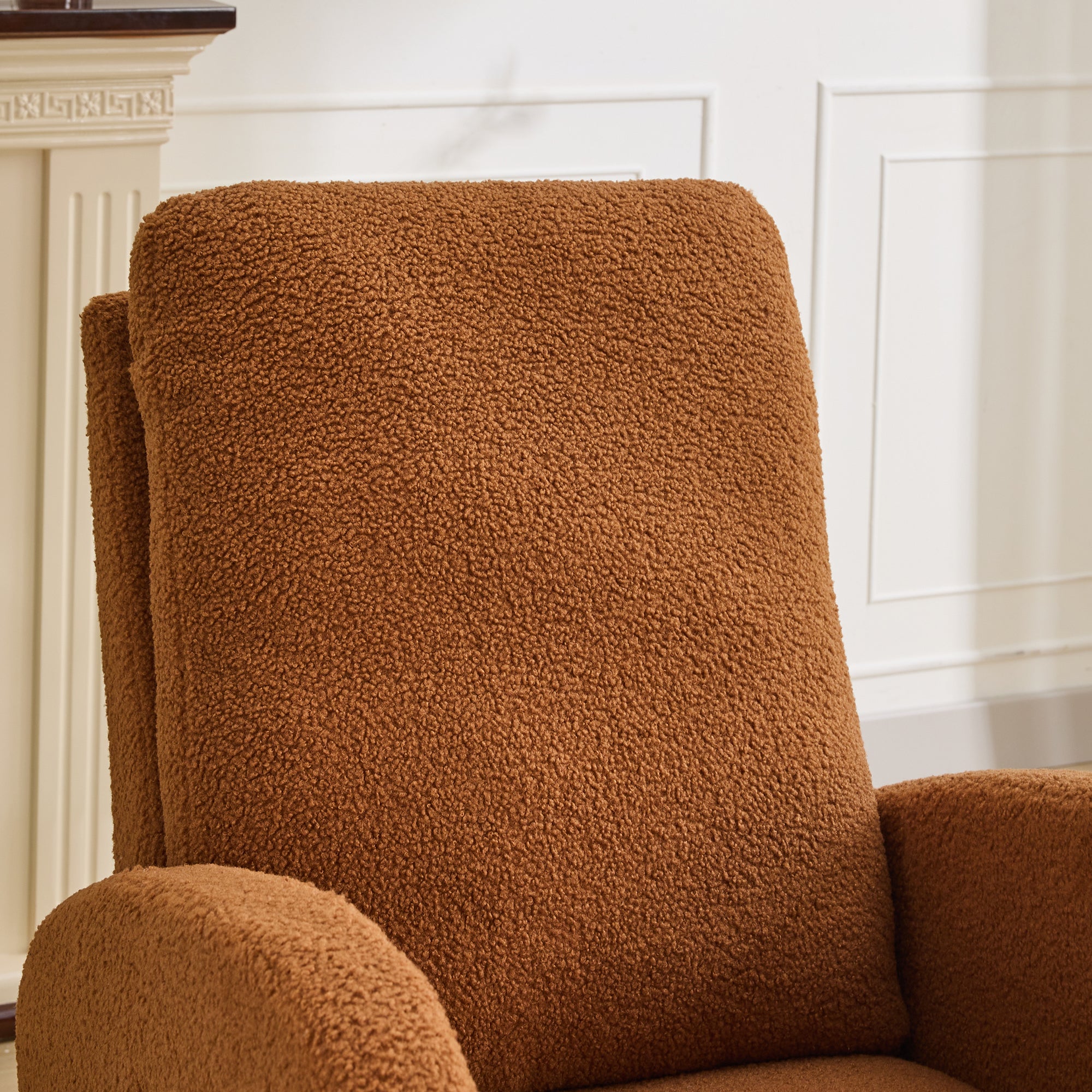 27.2'W Rocking Chair for Nursery, Sherpa Glider Chair with High Back and Side Pocket, Rocking Accent Armchair with Rubber Wood Legs for Living Room/Bedroom.Caramel - Grand Goldman Shop