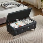 Upholstered Storage Ottoman Bench For Bedroom End Of Bed Faux Leather Rectangular Storage Benches Footrest With Crystal Buttons For Living Room Entryway (Black) - Grand Goldman Shop