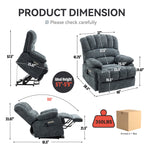 23' Seat Width and High Back Large Size Blue Grey Chenille Power Lift Recliner Chair with 8-Point Vibration Massage and Lumbar Heating - Grand Goldman Shop
