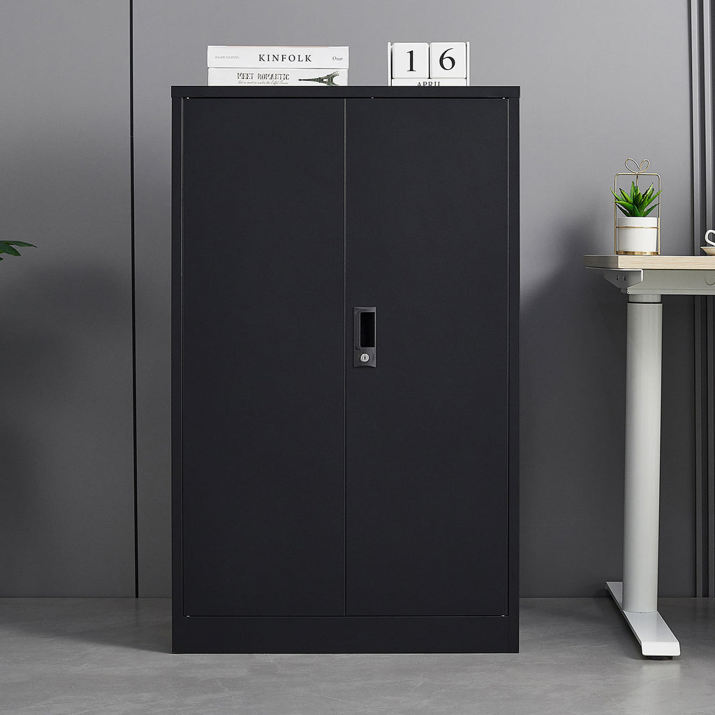 Black Metal Storage Cabinet with Locking Doors and Adjustable Shelf, Folding Filing Cabinet for Home Office, School, Garage, 