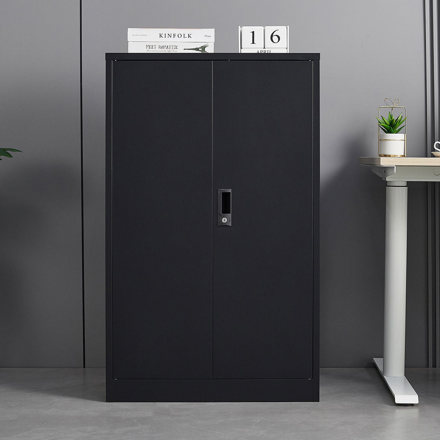 Black Metal Storage Cabinet with Locking Doors and Adjustable Shelf, Folding Filing Cabinet for Home Office, School, Garage, 