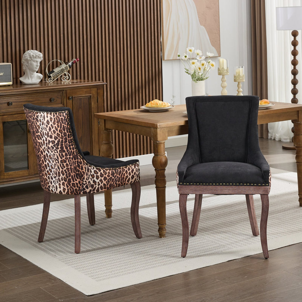 A&A Furniture,Ultra Side Dining Chair, Thickened fabric chairs with neutrally toned solid wood legs, Bronze nail head, Set of 2,Leopard Print - Grand Goldman Shop