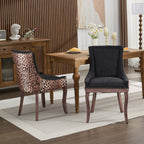 A&A Furniture,Ultra Side Dining Chair, Thickened fabric chairs with neutrally toned solid wood legs, Bronze nail head, Set of 2,Leopard Print - Grand Goldman Shop