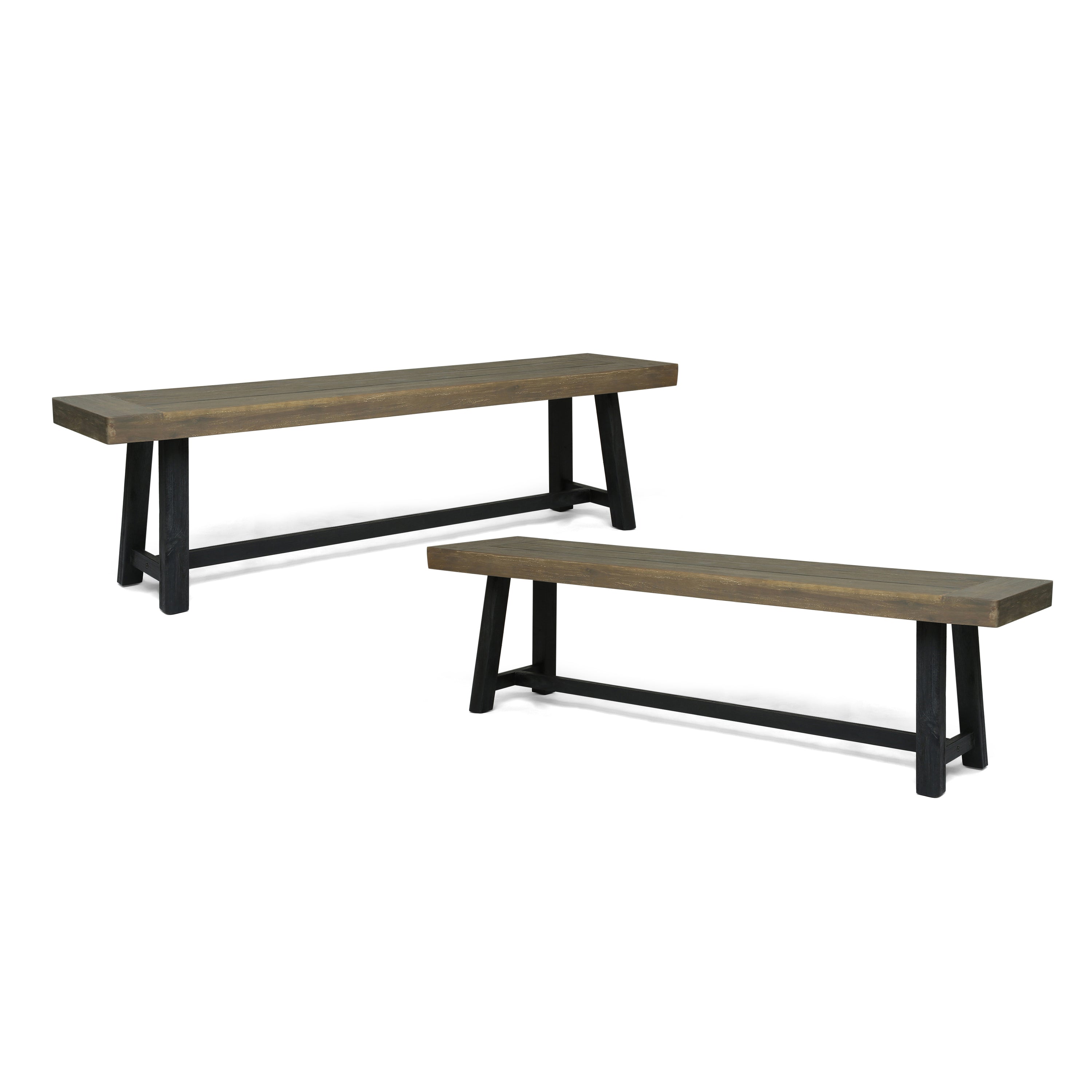 Cloud Outdoor Bench with Acacia Wood Frame and Slat Panel Design, Set of 2,Sandblast Grey and Black - Grand Goldman Shop