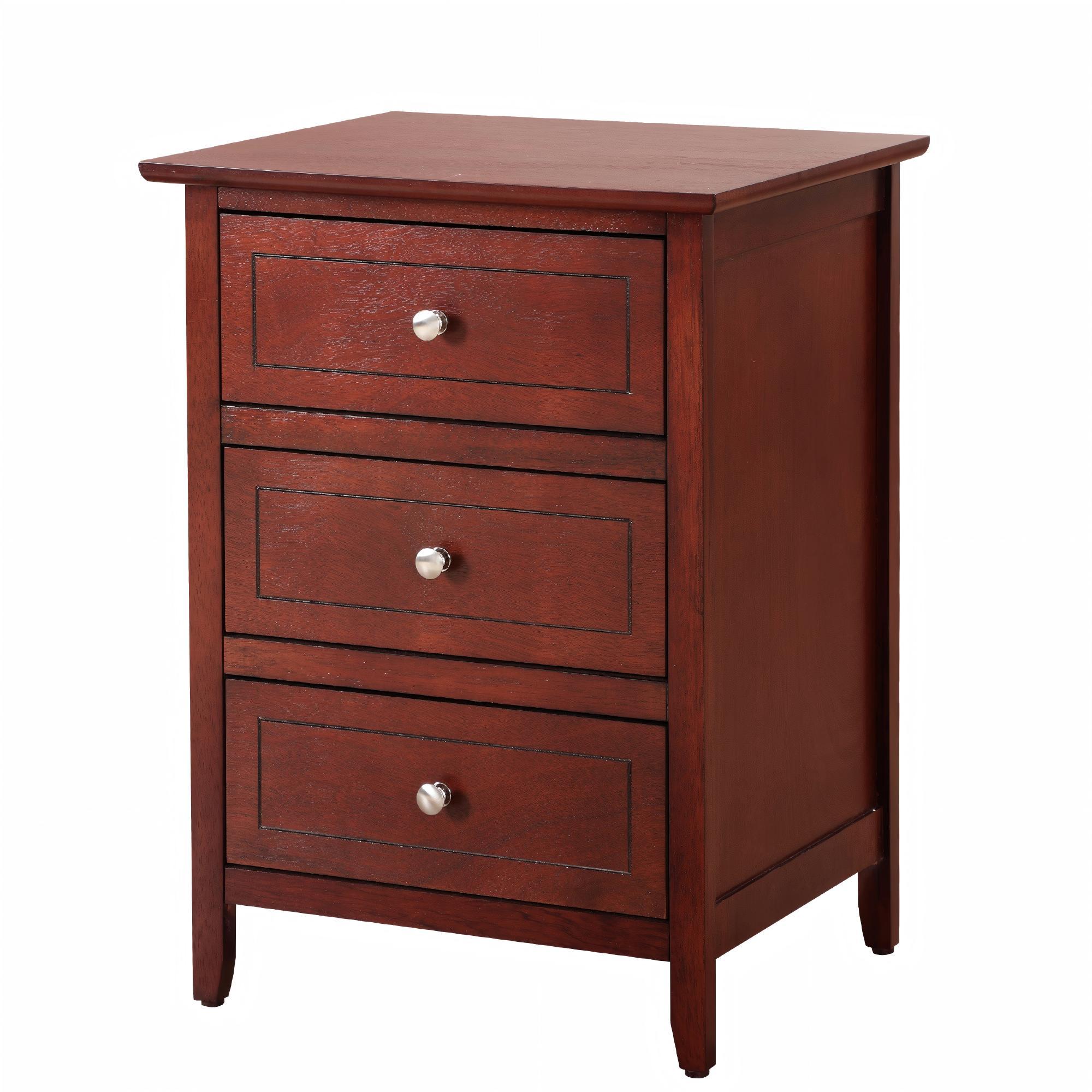 Transitional Cherry Nightstand for Bedrooms with Three Drawers and Durable Particle Board Construction - Grand Goldman Shop