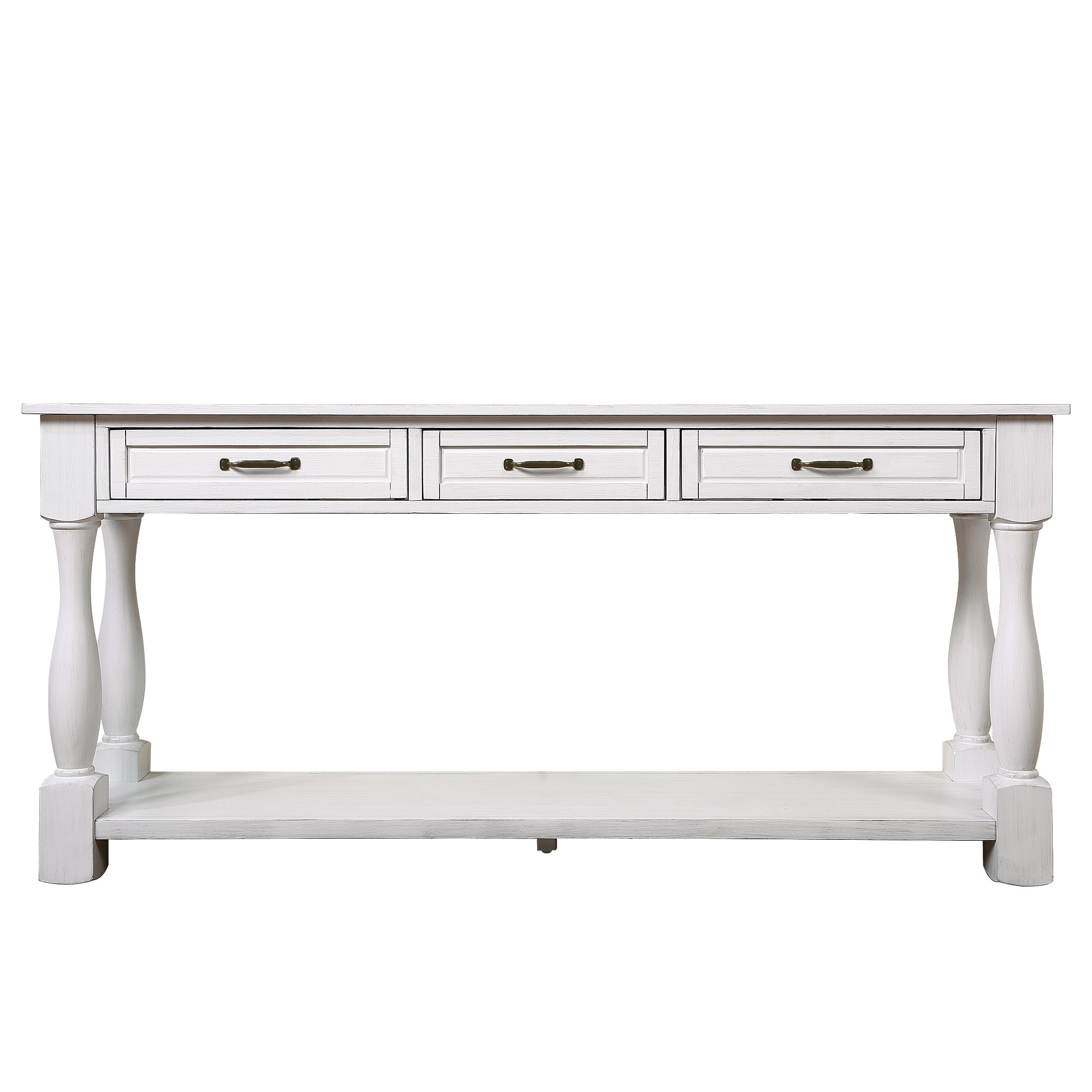 63inch Long Wood Console Table with 3 Drawers and 1 Bottom Shelf for Entryway Hallway Easy Assembly Extra-thick Sofa Table (Antique White) - Grand Goldman Shop