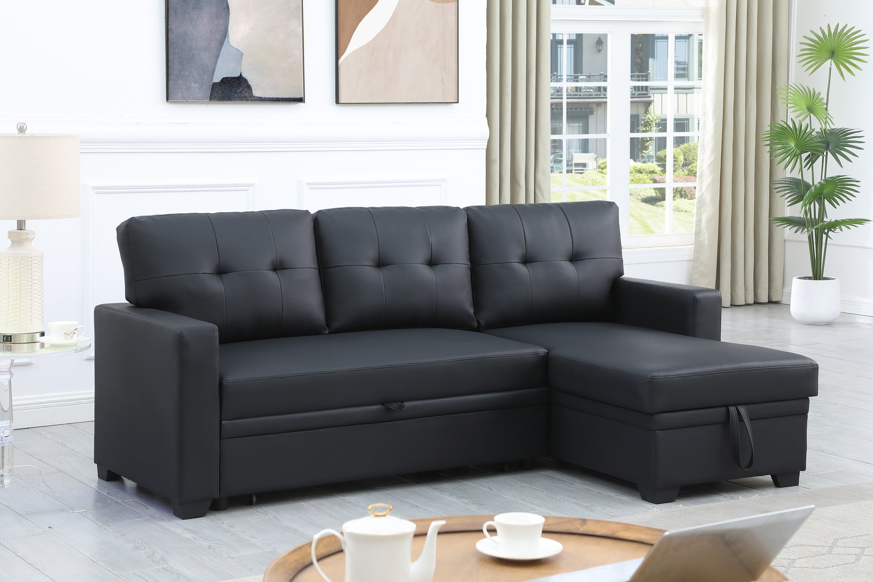 Upholstered Pull out Sectional Sofa with Chaise - Grand Goldman Shop