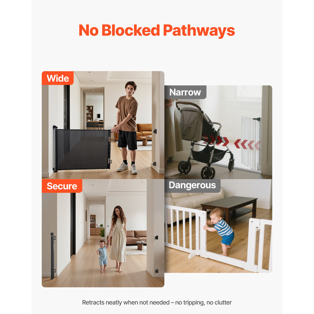 Retractable Baby Gate, Extends to 72.8 inch Wide, 31.3 inch Tall, with Security Lock, Easy to Use, Walk Through Without Tripp