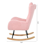 Rocking Chair Nursery, Teddy Upholstered Rocker Glider Chair with High Backrest, Adjustable Headrest & Pocket, Comfy Glider Chair for Nursery, Bedroom, Living Room, Offices, Rubber wood, pink - Grand Goldman Shop