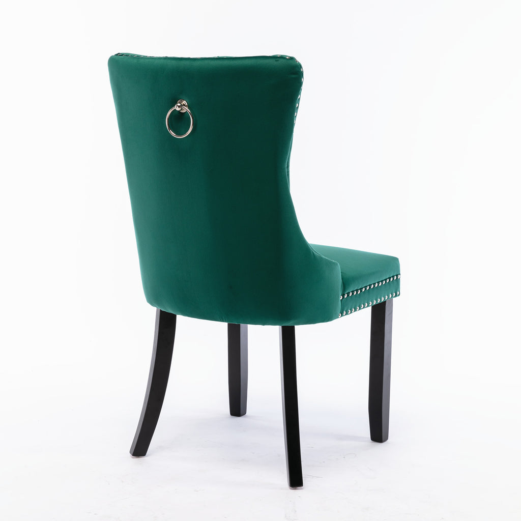Nikki Collection Modern, High-end Tufted Solid Wood Contemporary Velvet Upholstered Dining Chair with Wood Legs Nailhead Trim 2-Pcs Set,Green, SW2001GN - Grand Goldman Shop
