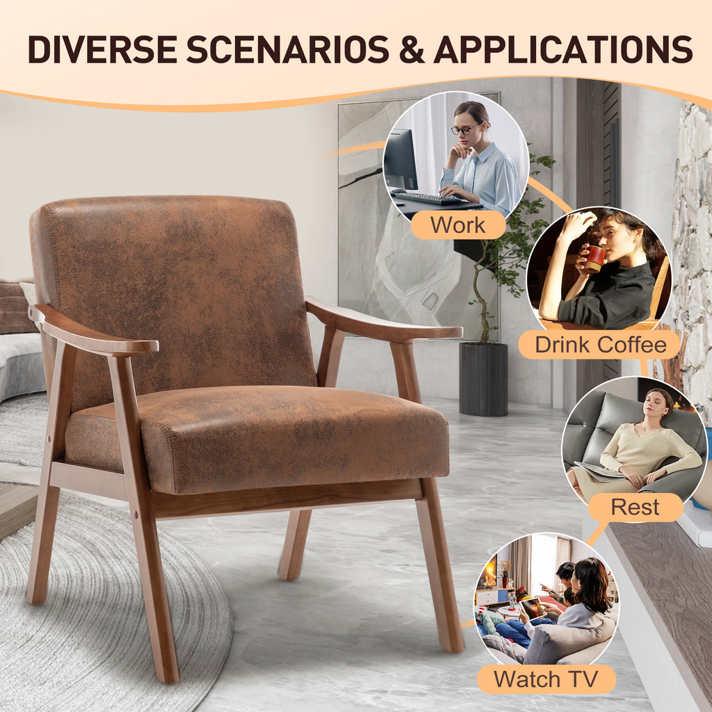 Mid-Century Modern Wingback Accent Chair with Solid Wood Frame and Extra-Thick Backrest – Lounge Chair for Living Room, Bedroom, or Reading Room - Grand Goldman Shop