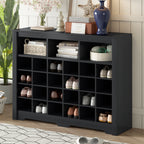 ON-TREND Sleek Design 24 Shoe Cubby Console, Modern Shoe Cabinet with Curved Base, Versatile Sideboard with High-quality for Hallway, Bedroom, Living Room, Black - Grand Goldman Shop