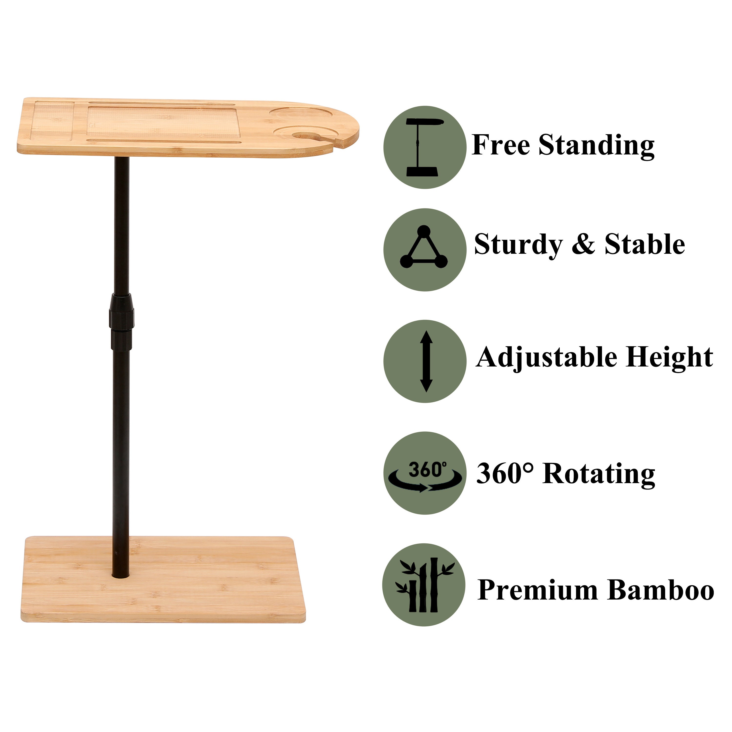 Couch Tray Table Bamboo Height Adjustable Side Table for Sofa C-shaped Oval End Tables with Slots for Bed & Chairs in Living Room & Bedroom (Oval + Rectangle) - Grand Goldman Shop