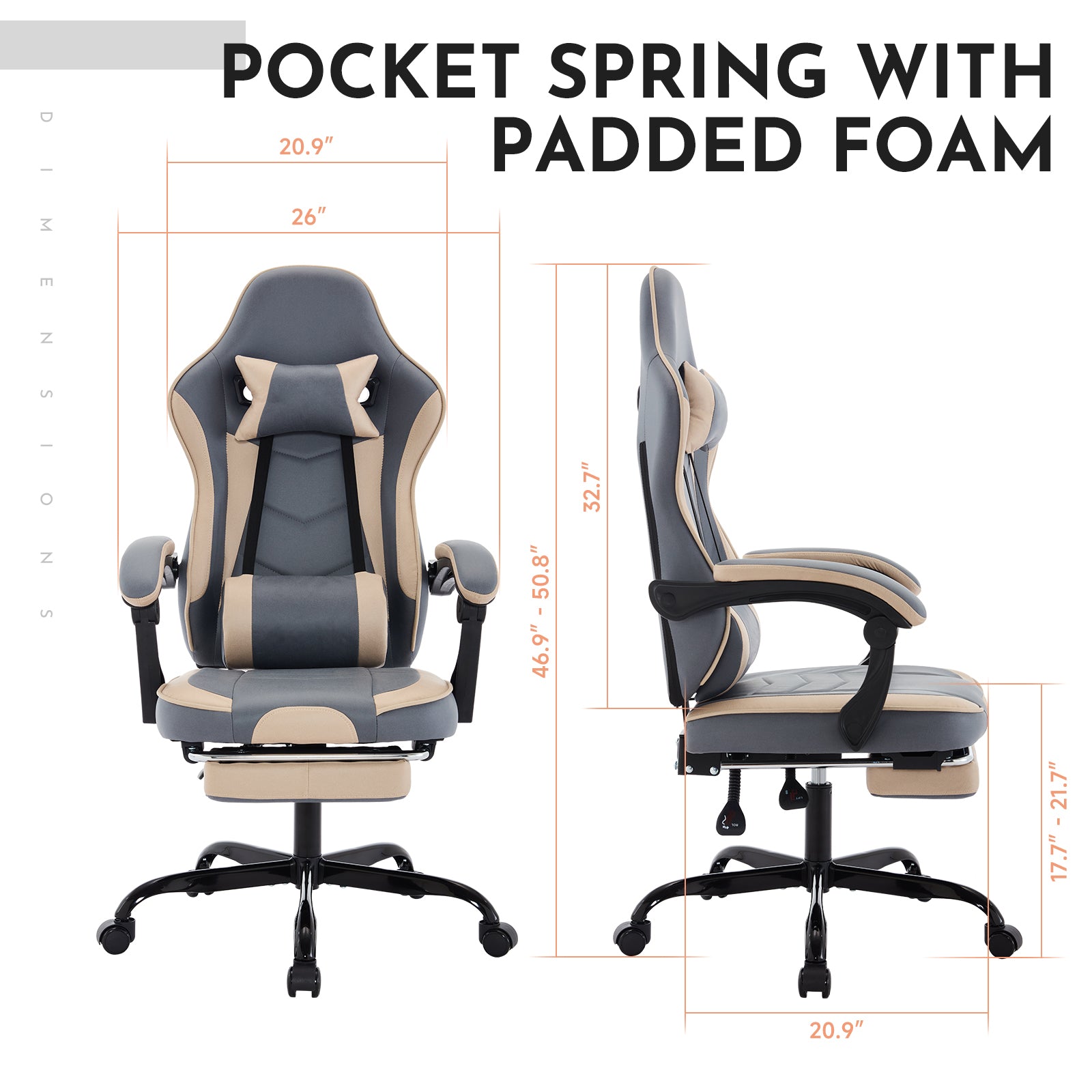 Gaming Chair, Ergonomic Computer Chair with Footrest and Massage Lumbar Support, Height Adjustable Swivel Video Game Chair fo
