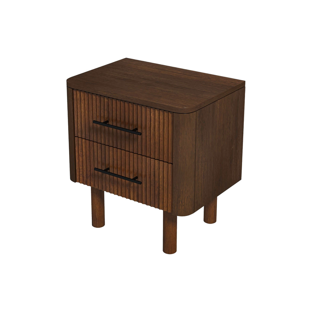 Logan Mid Century Modern Walnut Nightstand with 2 Drawers, Solid Wood, 24x 22x15 inches Drawers and Storage Shelf for Bedrooms, Small Spaces, Bedside Table - Grand Goldman Shop