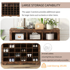 ON-TREND Sleek Design 24 Shoe Cubby Console, Modern Shoe Cabinet with Curved Base, Versatile Sideboard with High-quality for Hallway, Bedroom, Living Room, Rustic Brown - Grand Goldman Shop