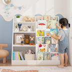 New Kids Bookshelf and Toy Storage Organizer, Multifunctional 4 Tier Wooden Kids Book Shelf with  Bookcase Display Stand in K
