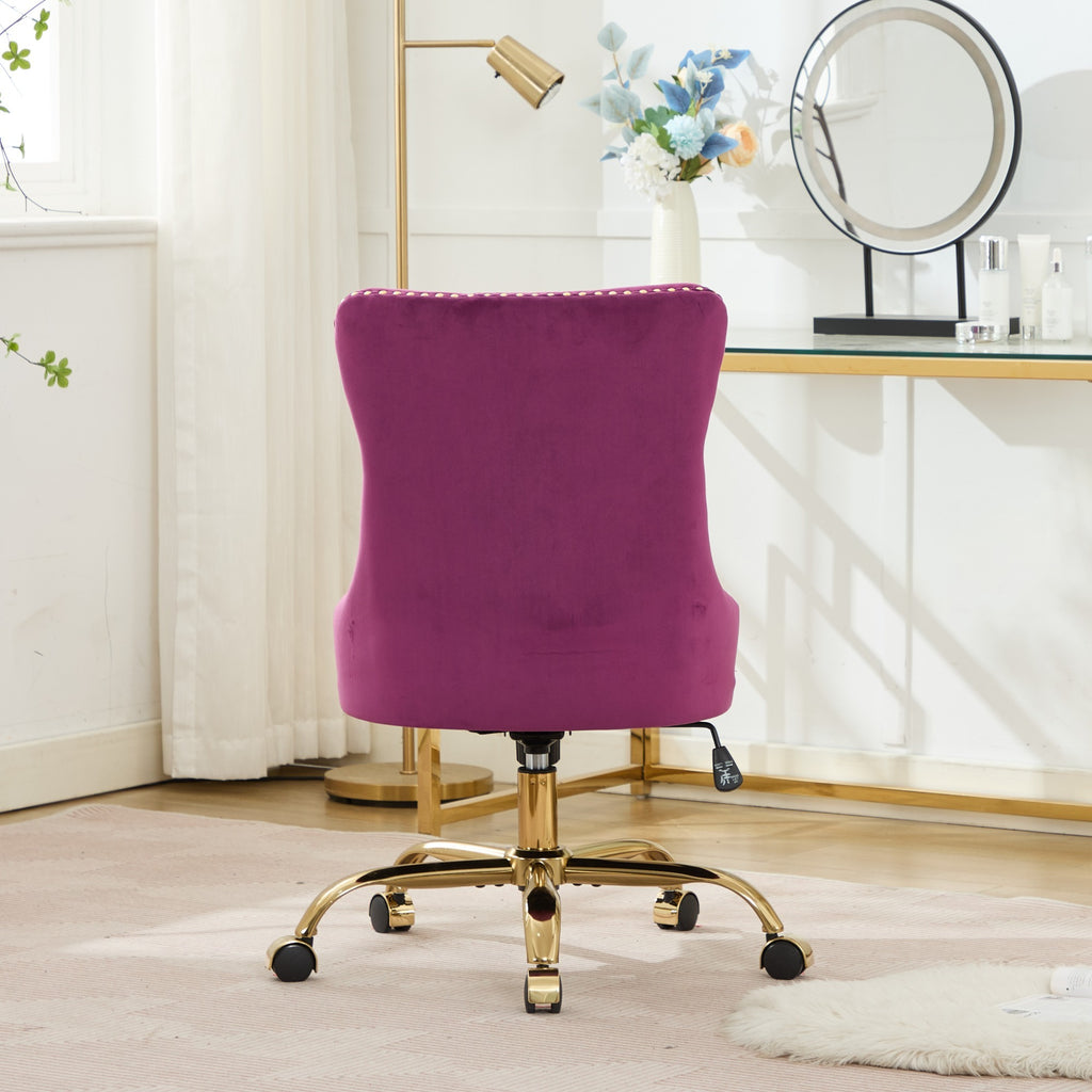 A&A Furniture Office Chair,Modern Velvet Upholstered Tufted Button Home Office Chair with Golden Metal Base,Adjustable Desk C