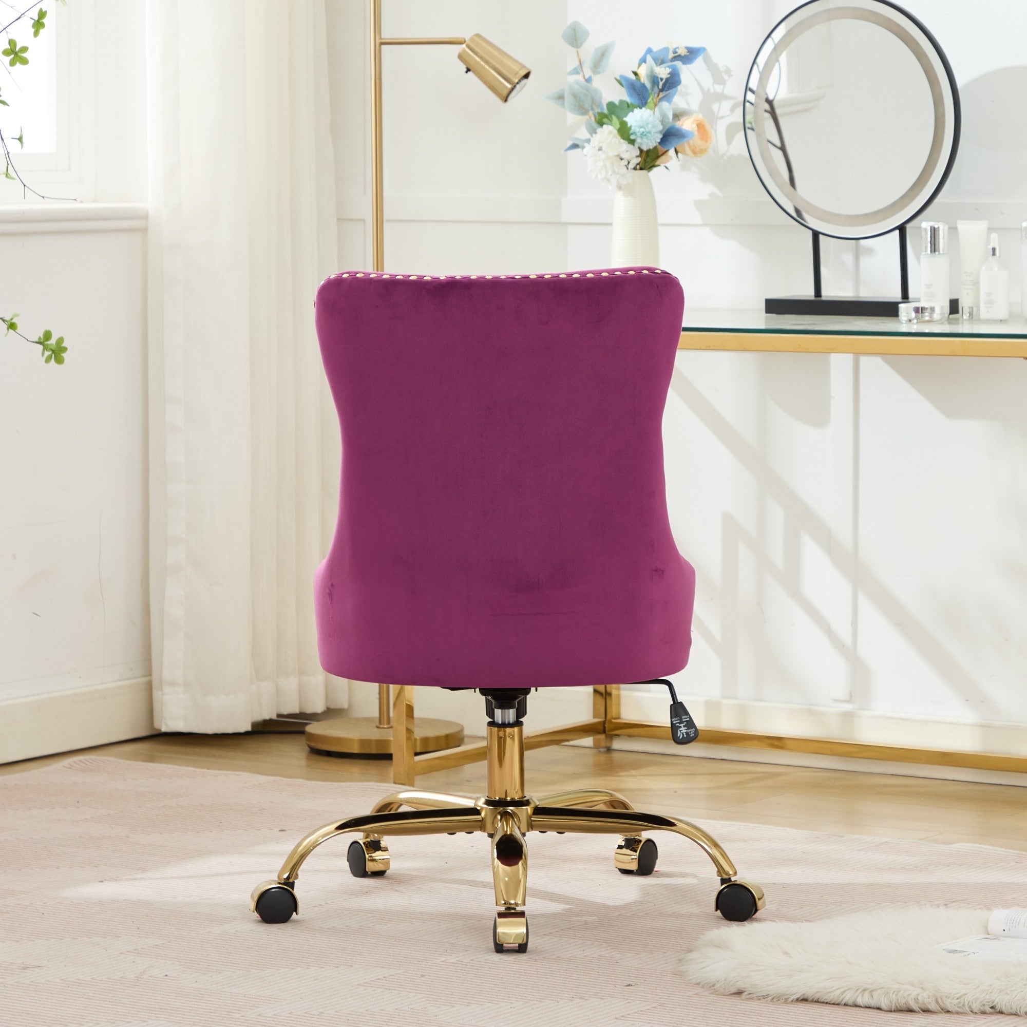 A&A Furniture Office Chair,Modern Velvet Upholstered Tufted Button Home Office Chair with Golden Metal Base,Adjustable Desk C