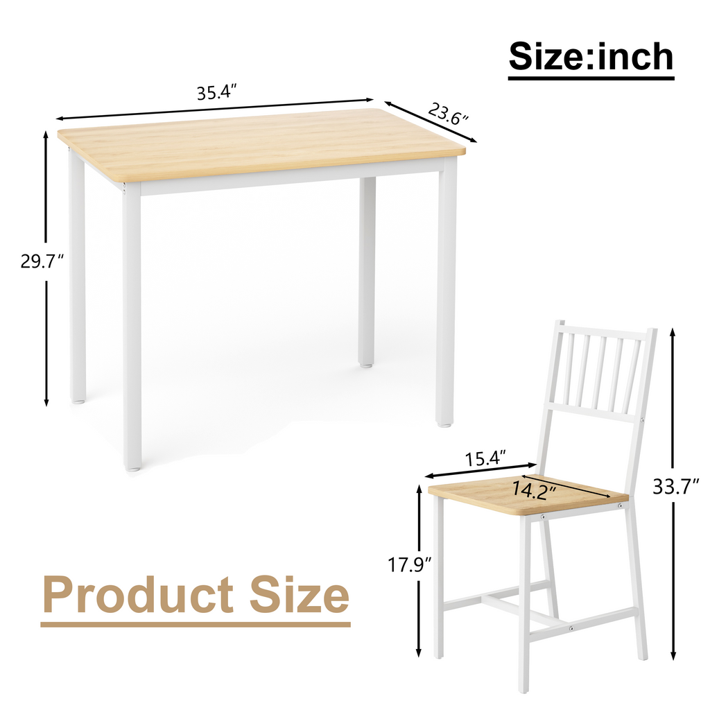Dining Table Set, Bar Table with 2 Dining chairs, Kitchen Table Counter with Chairs, Industrial for Kitchen Breakfast Table, Living Room, Party Room,Natural and White,35.4″L x23.6″W x 29.7″H - Grand Goldman Shop