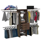 Plego 69'W - 118'W Drawers Closet System, Five Shelves, Four Hanging Rods, Three Drawers -Dark Walnut - Grand Goldman Shop