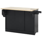 K&K 59.3' Kitchen Island with Storage 2 Pull Out Cabinet Organizers & Rubber Wood Drop Leaf, Rolling Kitchen Island with Trash Can Storage, Power Outlet, Spice & Towel Rack for Kitchen, Dining, Black - Grand Goldman Shop