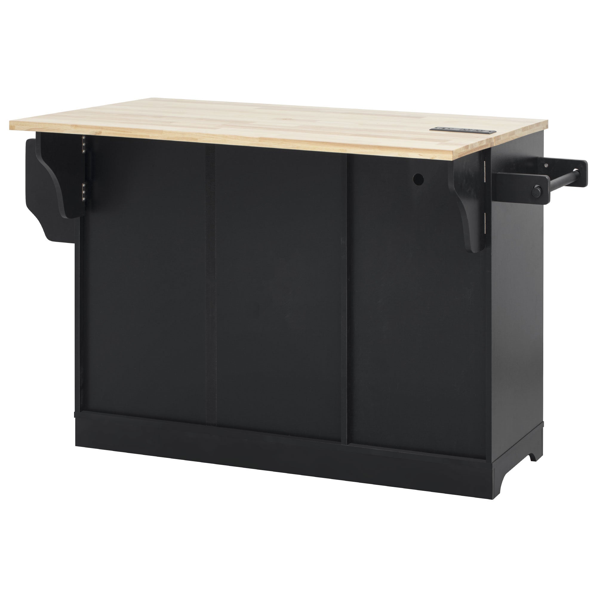 K&K 59.3' Kitchen Island with Storage 2 Pull Out Cabinet Organizers & Rubber Wood Drop Leaf, Rolling Kitchen Island with Trash Can Storage, Power Outlet, Spice & Towel Rack for Kitchen, Dining, Black - Grand Goldman Shop