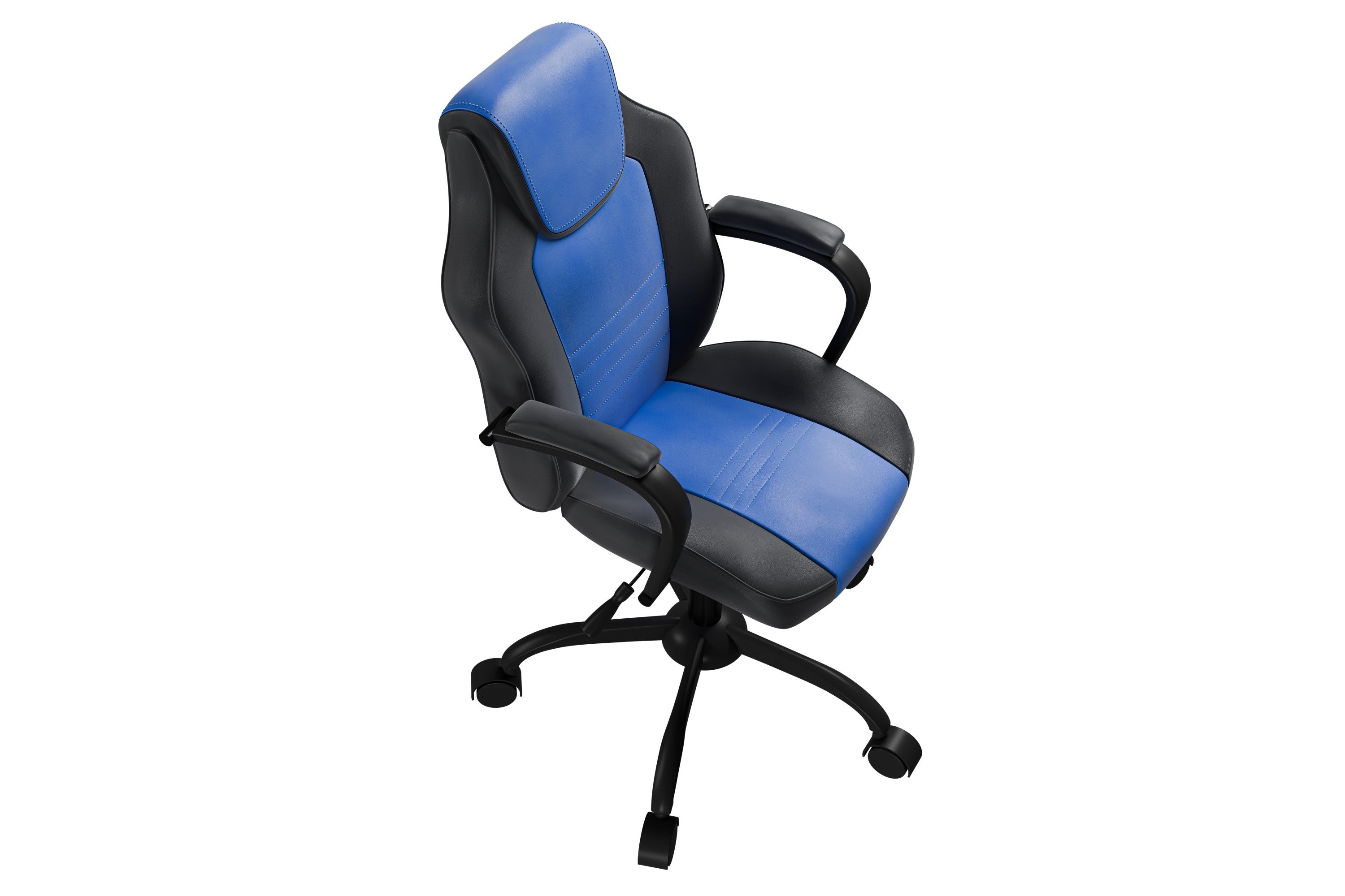 Gaming Office Chair Blue And Black Faux Leather 1pc Chairs Casters Plush Padded Chair w Arms Comfortable Modern Stylish | Pre