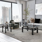 Modern Tempered Glass Tea Table Coffee Table End Table Set in Black with Metal Legs, 17.72 x 17.72 x 20.5 Inches - Grand Goldman Shop
